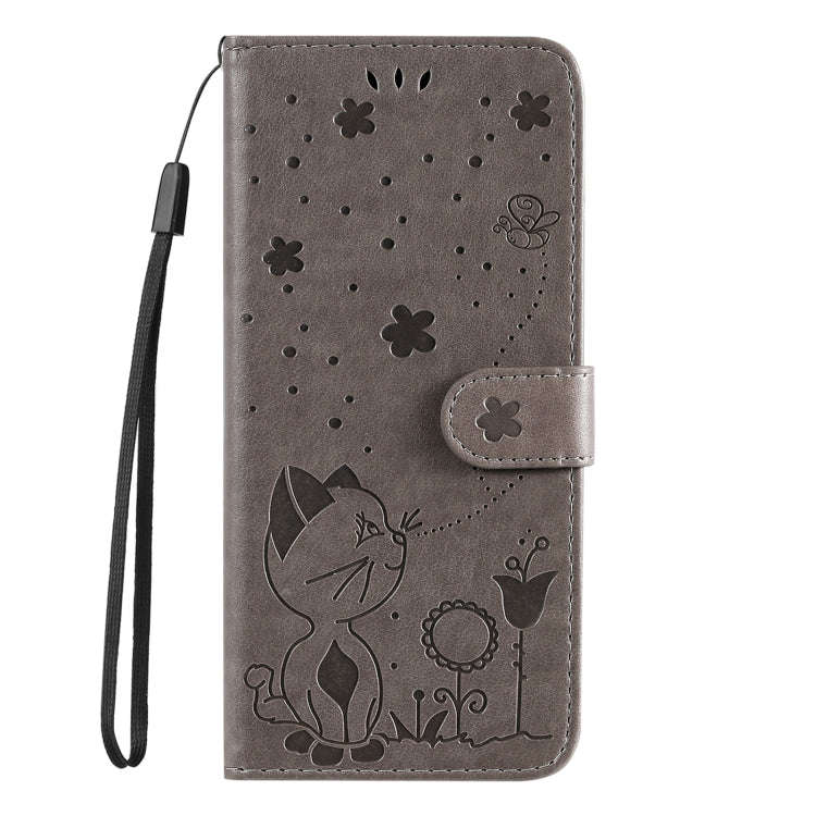 For Motorola Edge 50 Ultra Cat and Bee Embossed Flip Leather Phone Case(Grey)