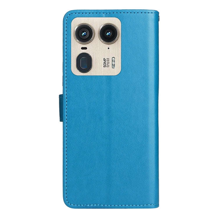For Motorola Edge 50 Ultra Cat and Bee Embossed Flip Leather Phone Case(Blue)