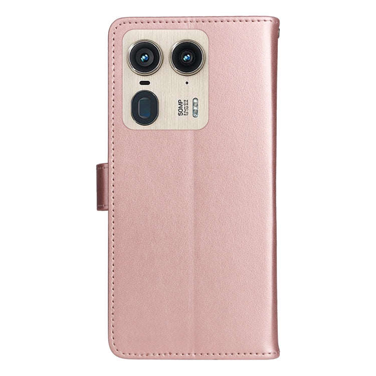 For Motorola Edge 50 Ultra Cat and Bee Embossed Flip Leather Phone Case(Rose Gold)