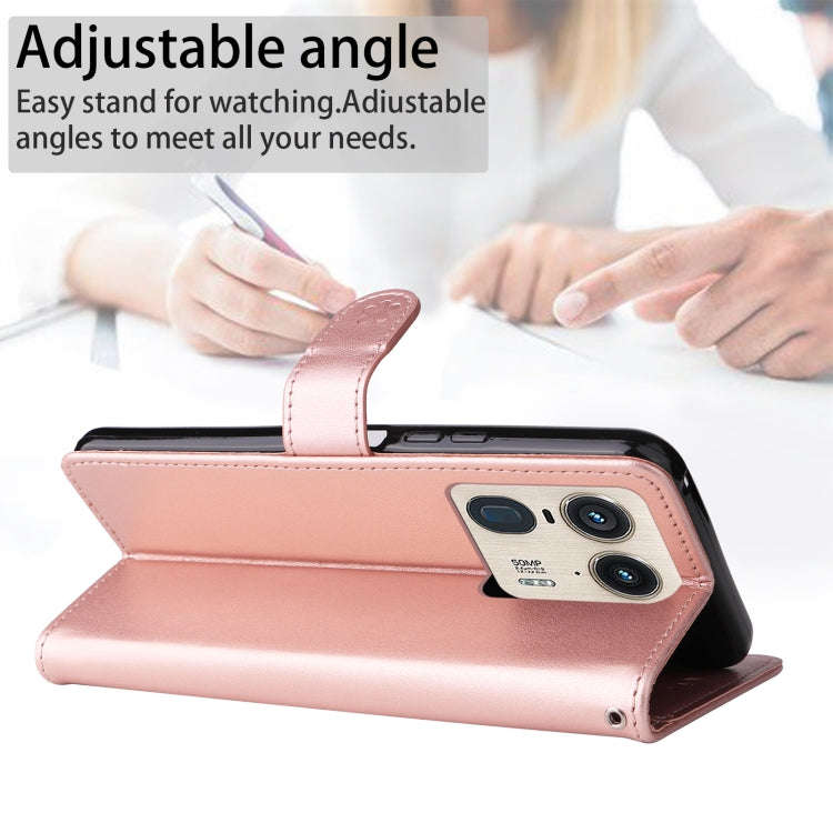 For Motorola Edge 50 Ultra Cat and Bee Embossed Flip Leather Phone Case(Rose Gold)