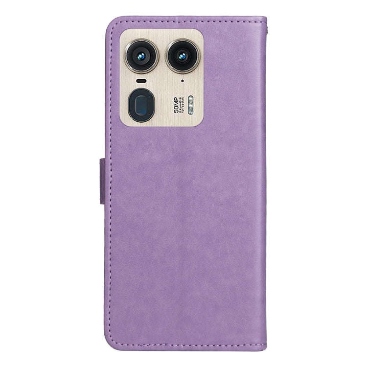 For Motorola Edge 50 Ultra Cat and Bee Embossed Flip Leather Phone Case(Purple)