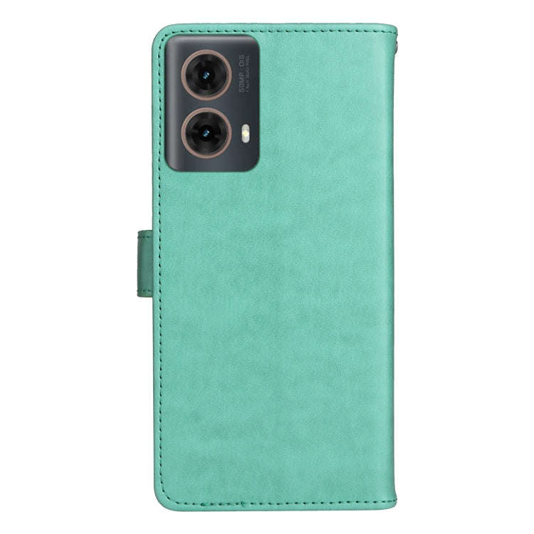 For Motorola Moto G85 Cat and Bee Embossed Flip Leather Phone Case(Green)