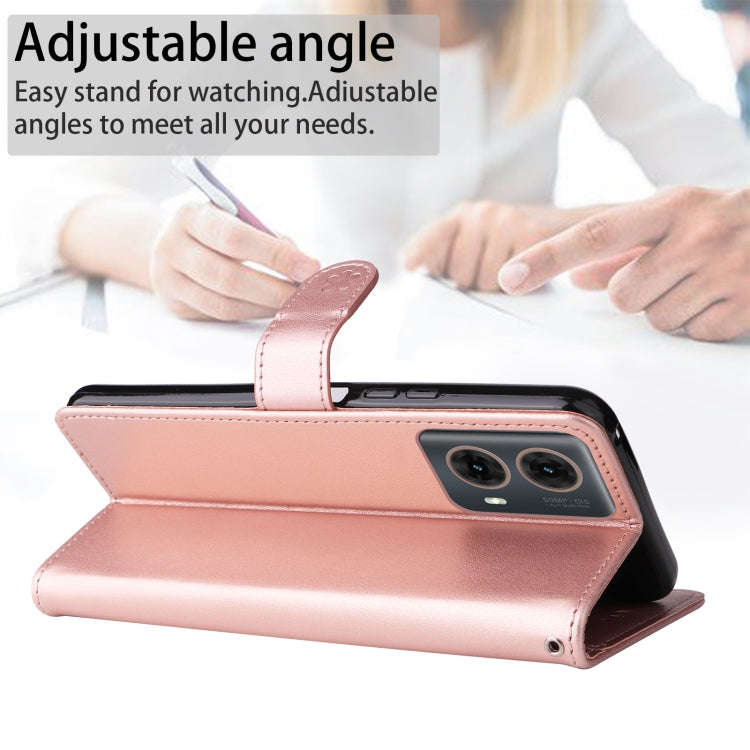 For Motorola Moto G85 Cat and Bee Embossed Flip Leather Phone Case(Rose Gold)