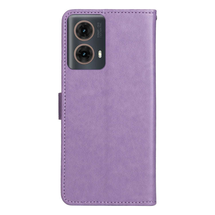 For Motorola Moto G85 Cat and Bee Embossed Flip Leather Phone Case(Purple)