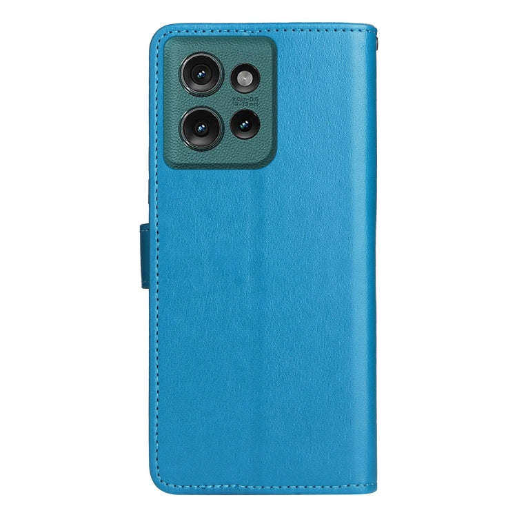 For Motorola Edge 50 5G Cat and Bee Embossed Flip Leather Phone Case(Blue)