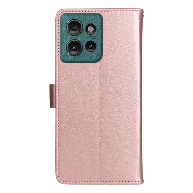 For Motorola Edge 50 5G Cat and Bee Embossed Flip Leather Phone Case(Rose Gold)