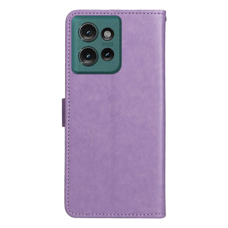 For Motorola Edge 50 5G Cat and Bee Embossed Flip Leather Phone Case(Purple)