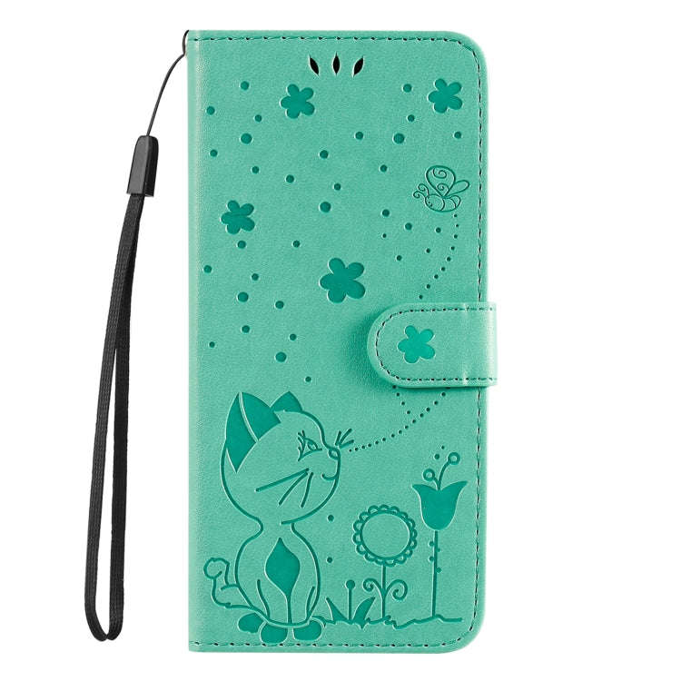 For Motorola Edge 50 Neo Cat and Bee Embossed Flip Leather Phone Case(Green)