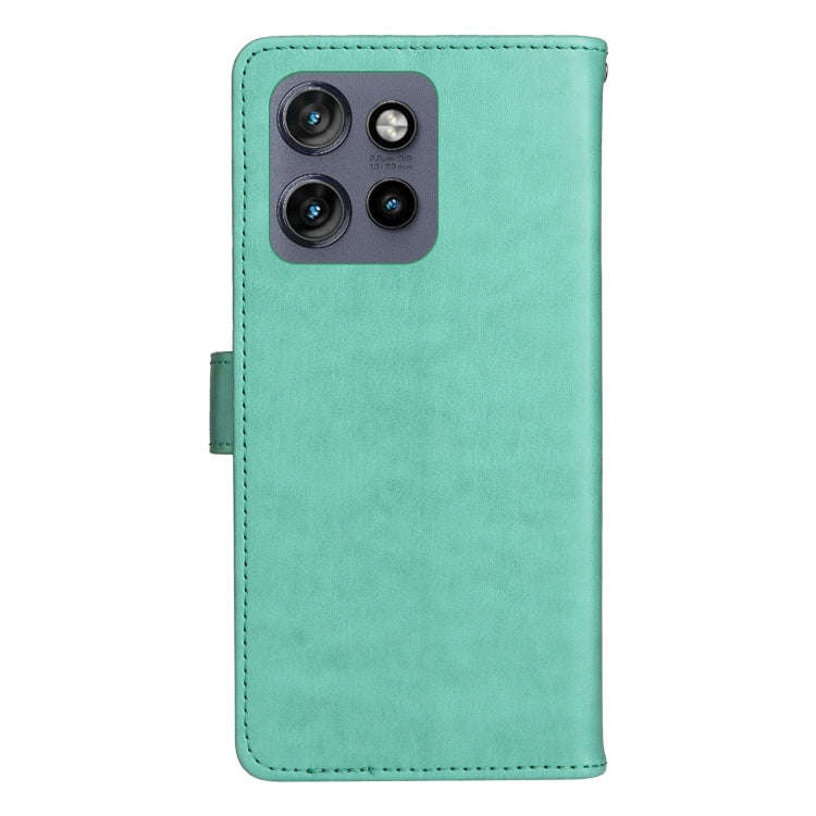 For Motorola Edge 50 Neo Cat and Bee Embossed Flip Leather Phone Case(Green)