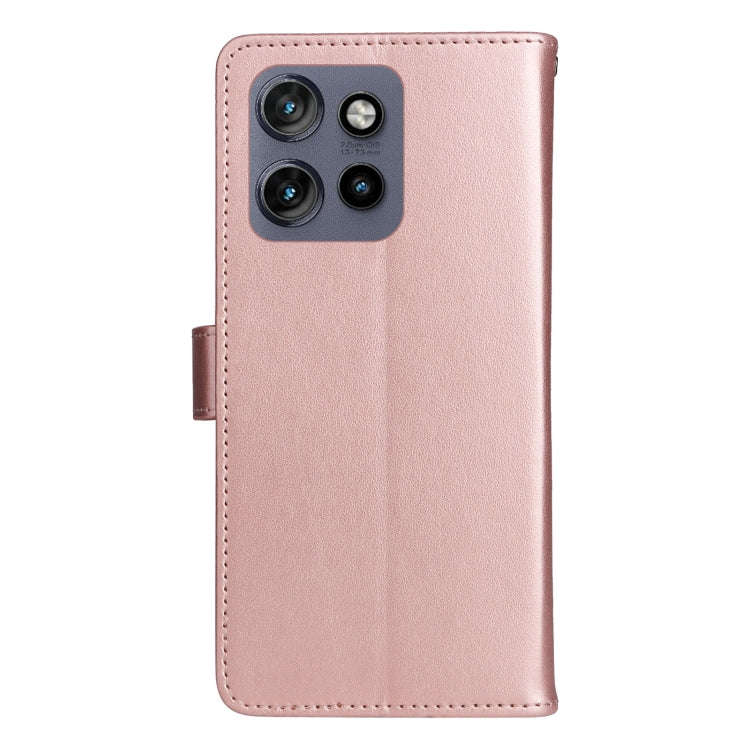 For Motorola Edge 50 Neo Cat and Bee Embossed Flip Leather Phone Case(Rose Gold)