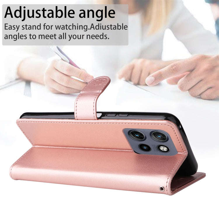 For Motorola Edge 50 Neo Cat and Bee Embossed Flip Leather Phone Case(Rose Gold)