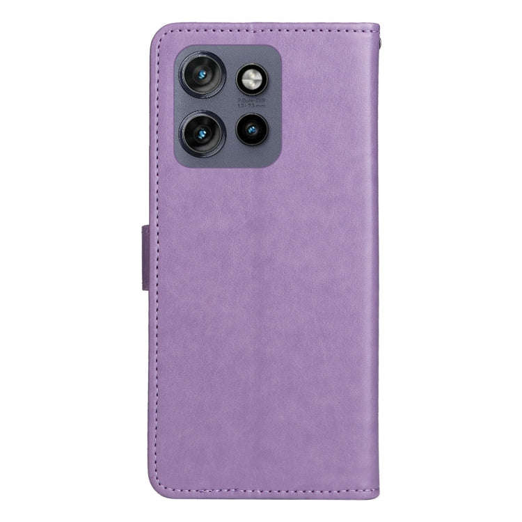 For Motorola Edge 50 Neo Cat and Bee Embossed Flip Leather Phone Case(Purple)