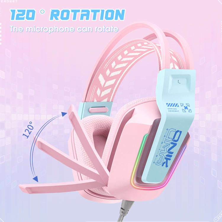 ONIKUMA X13 RGB Colorful Lighting Wired Gaming Headset with Microphone, Length:2.2m(Pink)
