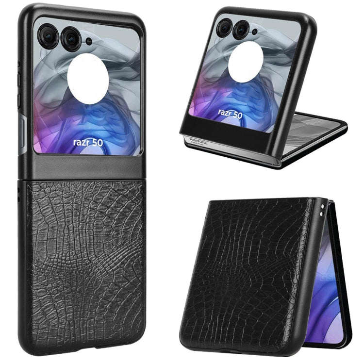 For Motorola Razr 50 Crocodile Texture Back Cover Phone Case(Black)