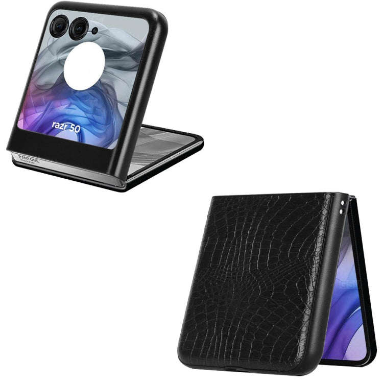 For Motorola Razr 50 Crocodile Texture Back Cover Phone Case(Black)