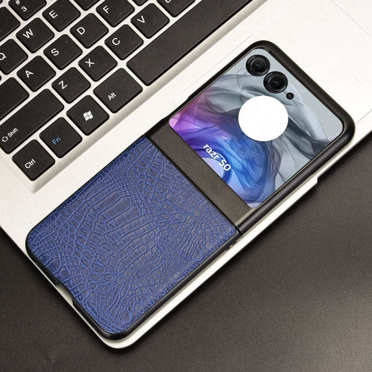 For Motorola Razr 50 Crocodile Texture Back Cover Phone Case(Blue)