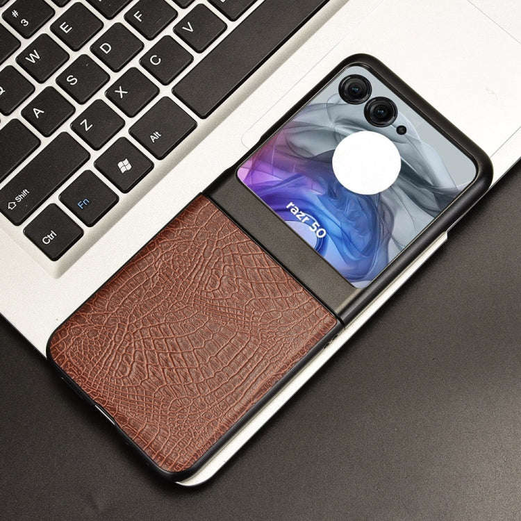 For Motorola Razr 50 Crocodile Texture Back Cover Phone Case(Brown)