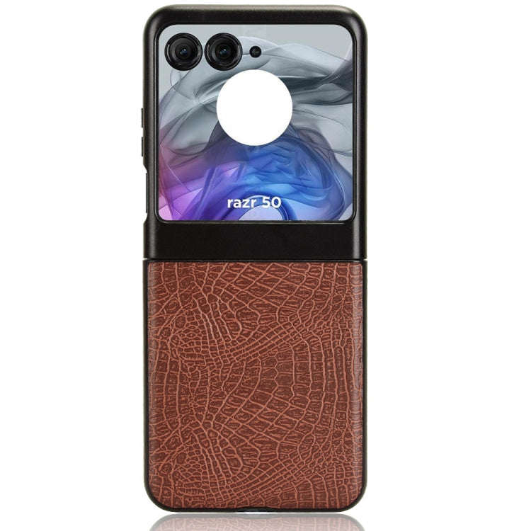 For Motorola Razr 50 Crocodile Texture Back Cover Phone Case(Brown)