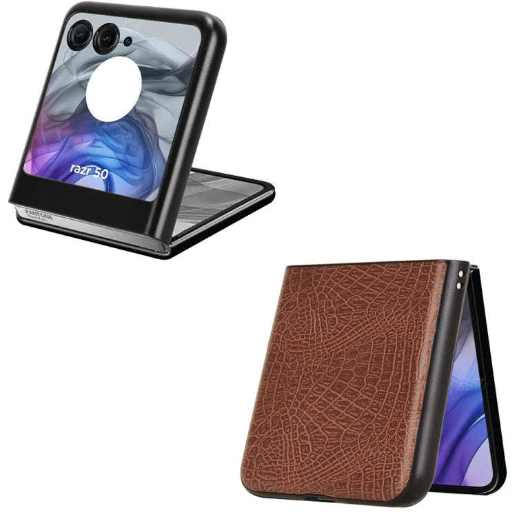 For Motorola Razr 50 Crocodile Texture Back Cover Phone Case(Brown)