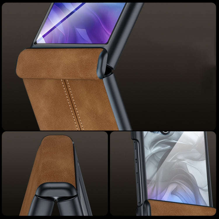 For Motorola Razr 50 Ultra Integrated Film Hinge Folding PU Phone Case(Brown)
