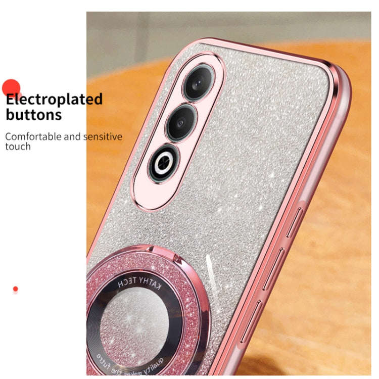 For OnePlus Nord CE4 5G  Plated Gradient Glitter Round Holder TPU Phone Case(Black)