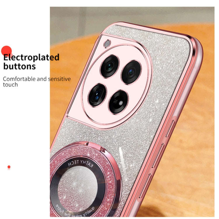 For OnePlus 12 Plated Gradient Glitter Round Holder TPU Phone Case(Silver)