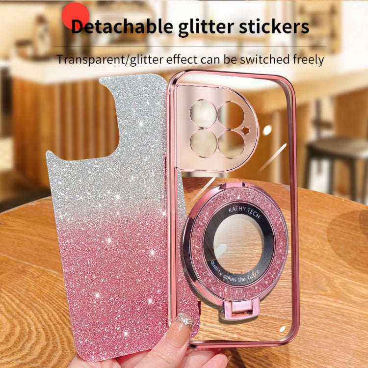 For OnePlus Ace 2 Pro Plated Gradient Glitter Round Holder TPU Phone Case(Pink)