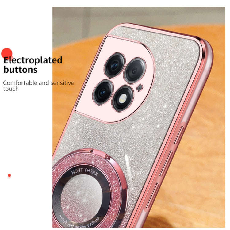 For OnePlus Ace 2 Pro Plated Gradient Glitter Round Holder TPU Phone Case(Pink)