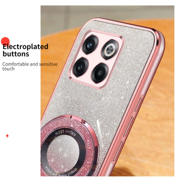 For OnePlus 10T Plated Gradient Glitter Round Holder TPU Phone Case(Silver)