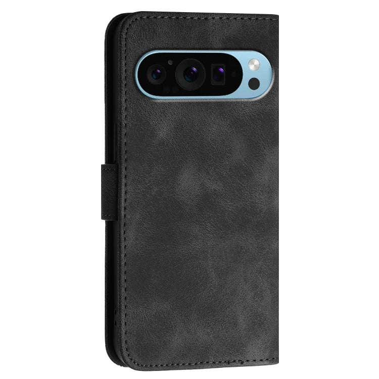 For Google Pixel 9 Pro XL Grid Butterfly Embossed Pattern Leather Phone Case with Lanyard(Black)