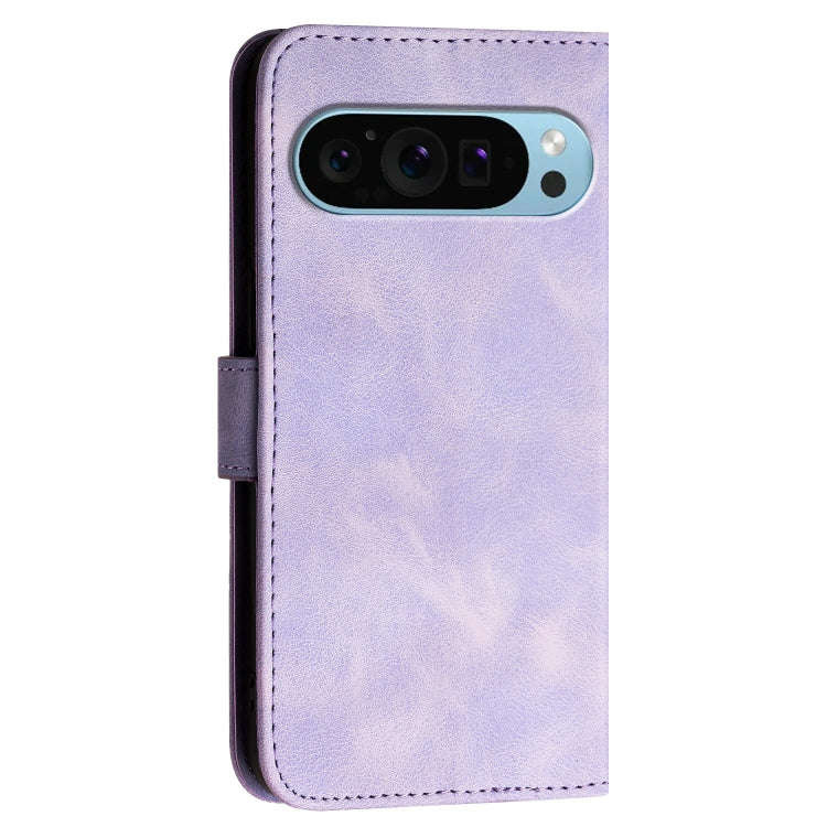 For Google Pixel 9 Pro XL Grid Butterfly Embossed Pattern Leather Phone Case with Lanyard(Light P...