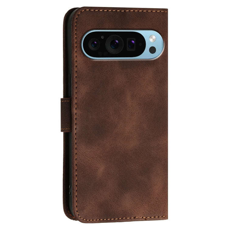 For Google Pixel 9 / 9 Pro Grid Butterfly Embossed Pattern Leather Phone Case with Lanyard(Coffee)
