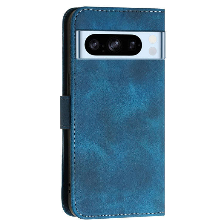 For Google Pixel 8 Pro Grid Butterfly Embossed Pattern Leather Phone Case with Lanyard(Dark Blue)