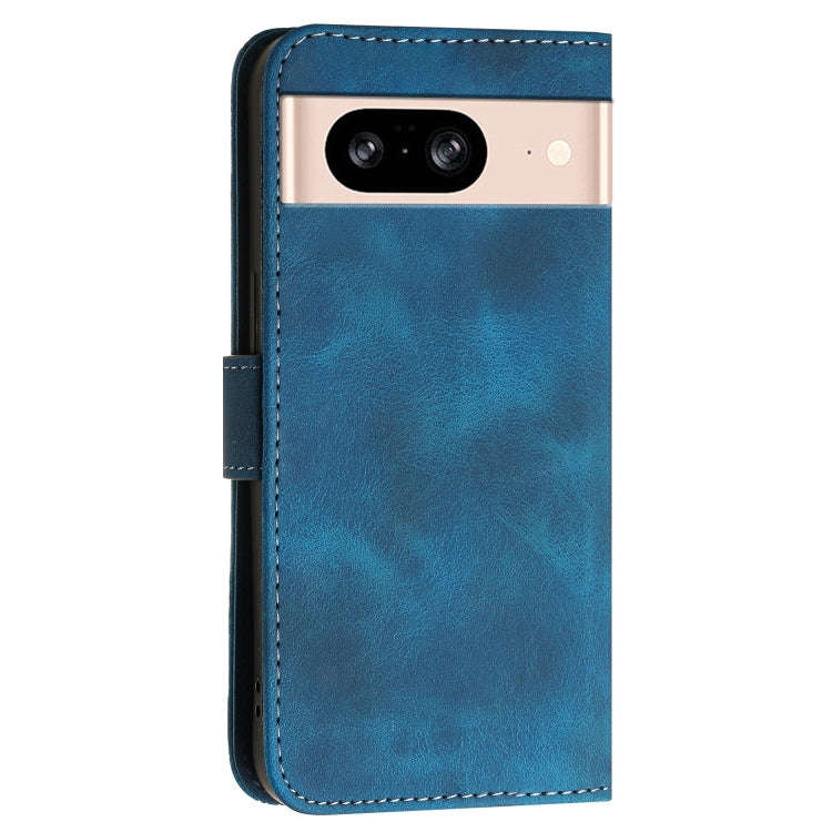 For Google Pixel 8 Grid Butterfly Embossed Pattern Leather Phone Case with Lanyard(Dark Blue)