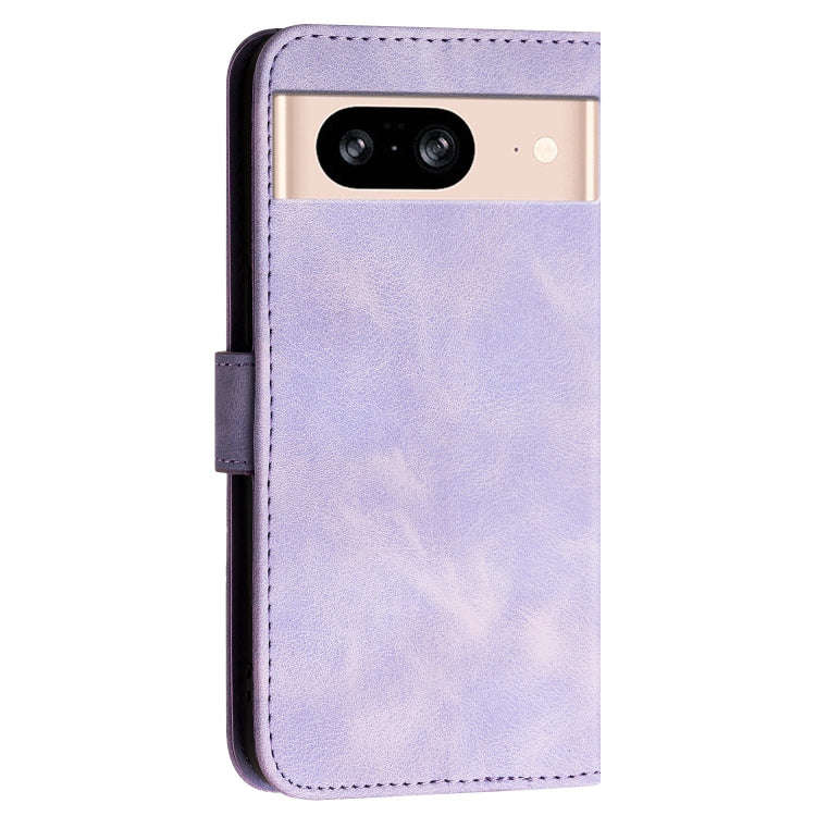 For Google Pixel 8 Grid Butterfly Embossed Pattern Leather Phone Case with Lanyard(Light Purple)