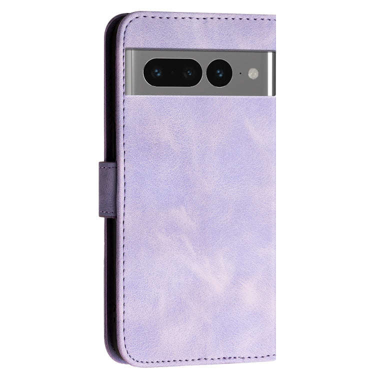 For Google Pixel 7 Pro 5G Grid Butterfly Embossed Pattern Leather Phone Case with Lanyard(Light P...