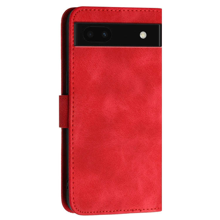 For Google Pixel 6a Grid Butterfly Embossed Pattern Leather Phone Case with Lanyard(Red)