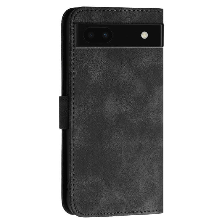For Google Pixel 6a Grid Butterfly Embossed Pattern Leather Phone Case with Lanyard(Black)