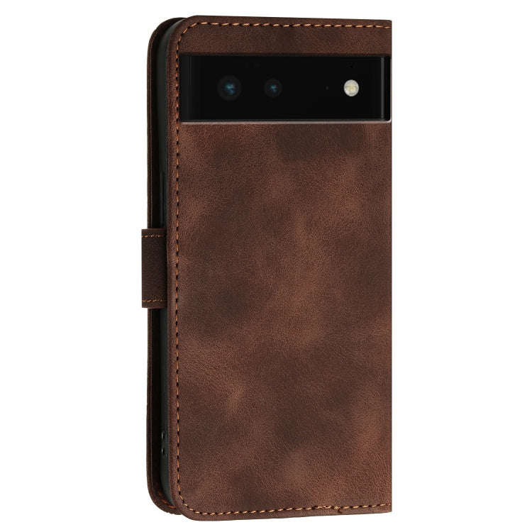 For Google Pixel 6 Grid Butterfly Embossed Pattern Leather Phone Case with Lanyard(Coffee)