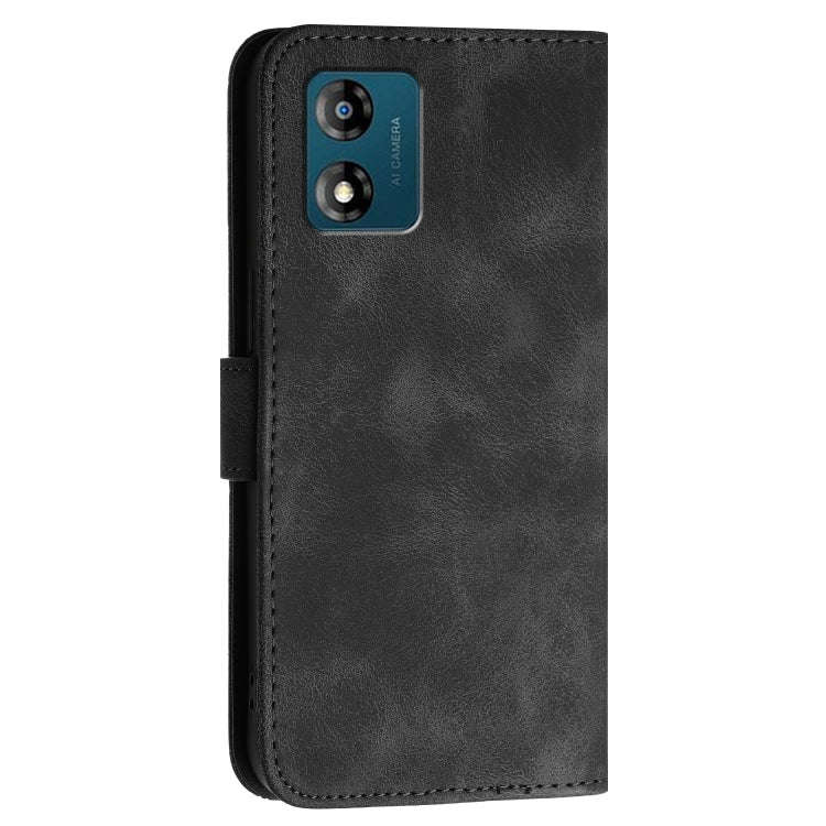 For Motorola Moto E13 Grid Butterfly Embossed Pattern Leather Phone Case with Lanyard(Black)