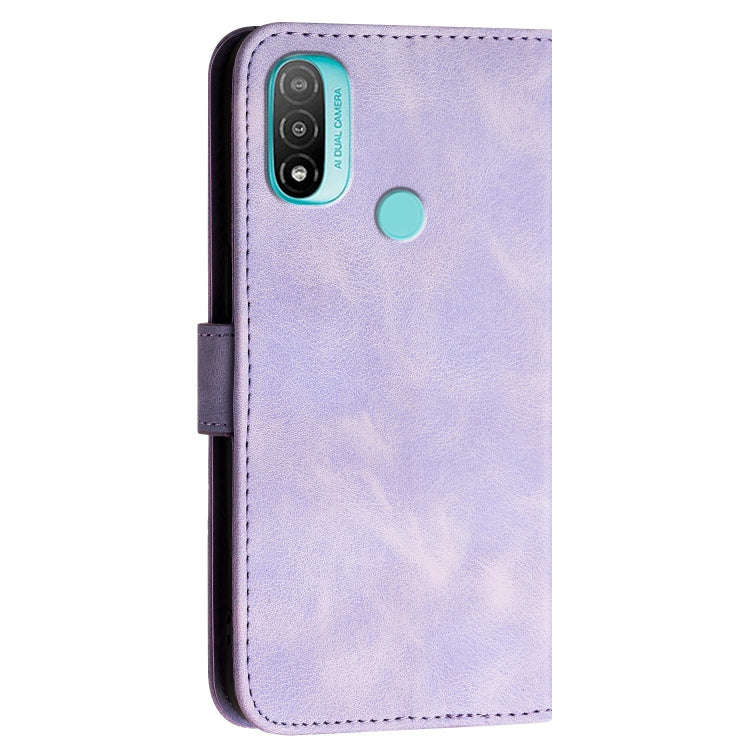 For Motorola Moto E20 4G Grid Butterfly Embossed Pattern Leather Phone Case with Lanyard(Light Pu...