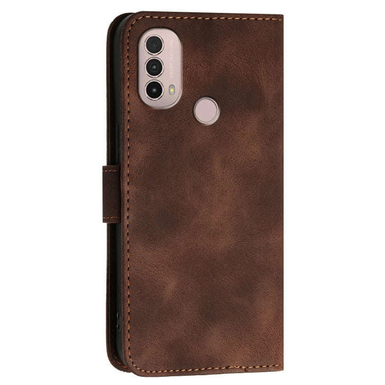 For Motorola Moto E40 / E30 Grid Butterfly Embossed Pattern Leather Phone Case with Lanyard(Coffee)