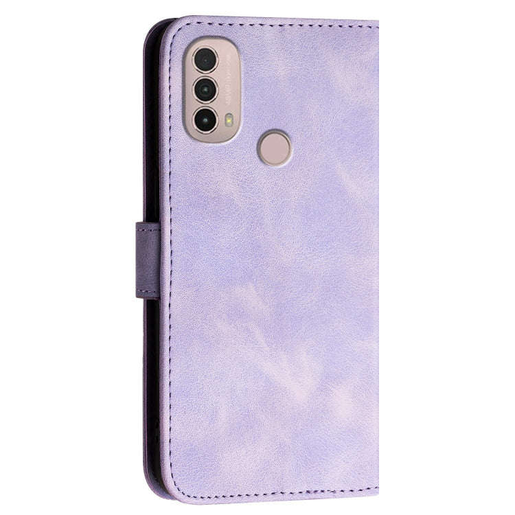 For Motorola Moto E40 / E30 Grid Butterfly Embossed Pattern Leather Phone Case with Lanyard(Light...