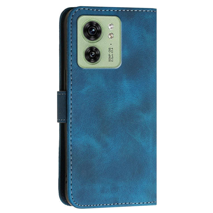For Motorola Edge 40 Grid Butterfly Embossed Pattern Leather Phone Case with Lanyard(Dark Blue)