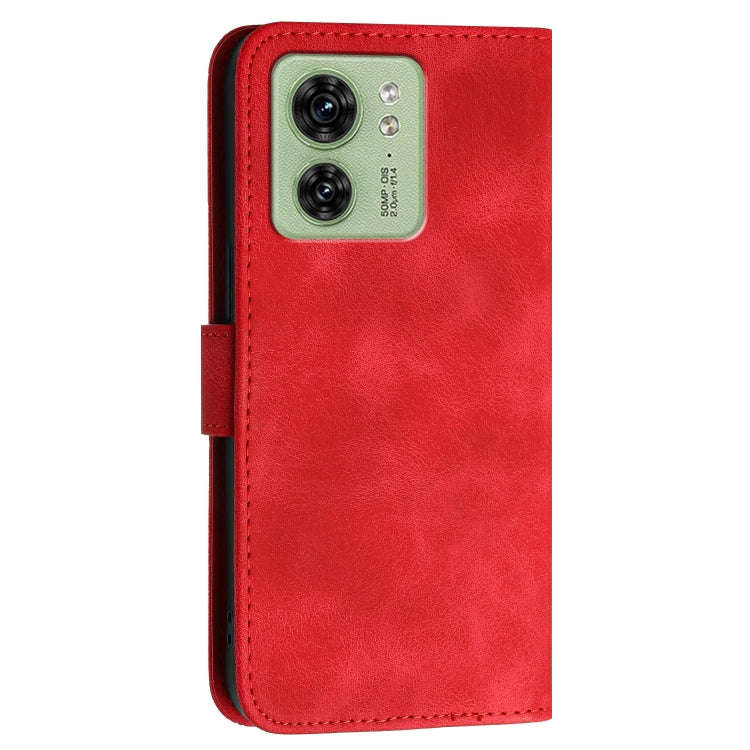 For Motorola Edge 40 Grid Butterfly Embossed Pattern Leather Phone Case with Lanyard(Red)
