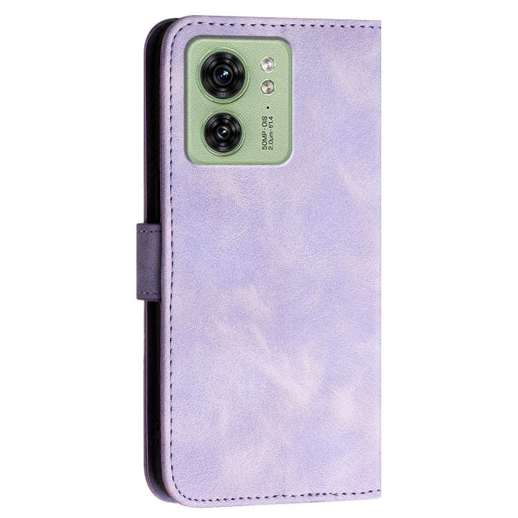 For Motorola Edge 40 Grid Butterfly Embossed Pattern Leather Phone Case with Lanyard(Light Purple)