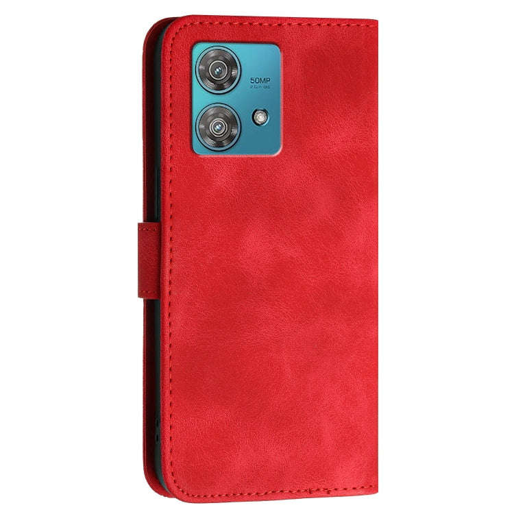 For Motorola Edge 40 Neo 5G Grid Butterfly Embossed Pattern Leather Phone Case with Lanyard(Red)
