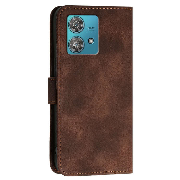 For Motorola Edge 40 Neo 5G Grid Butterfly Embossed Pattern Leather Phone Case with Lanyard(Coffee)