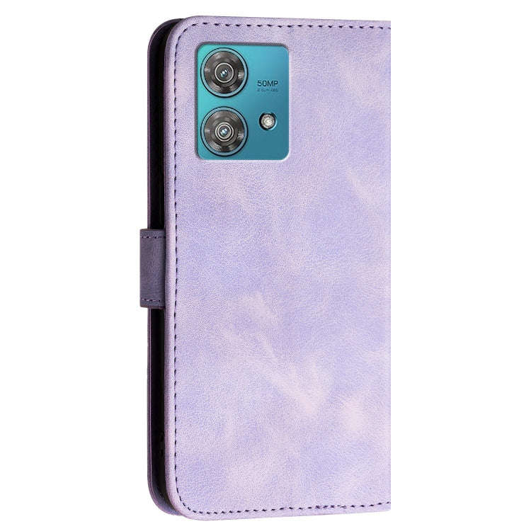 For Motorola Edge 40 Neo 5G Grid Butterfly Embossed Pattern Leather Phone Case with Lanyard(Light...