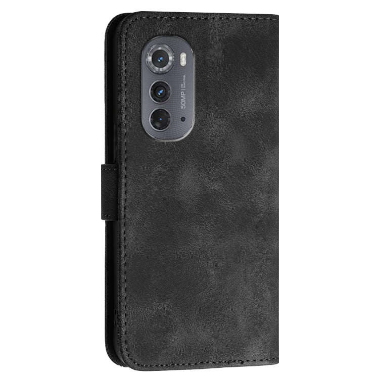 For Motorola Edge 2022 Grid Butterfly Embossed Pattern Leather Phone Case with Lanyard(Black)